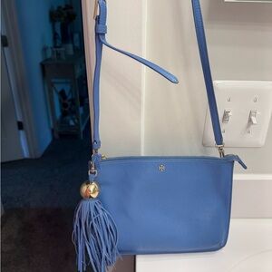 Tory Burch Blue Satchel with Tassel Charm